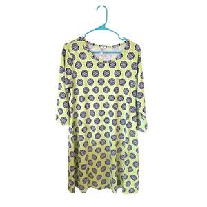 Lulu-B Womens 3/4 Sleeve Medallion Print Dress Size Large Green Blue